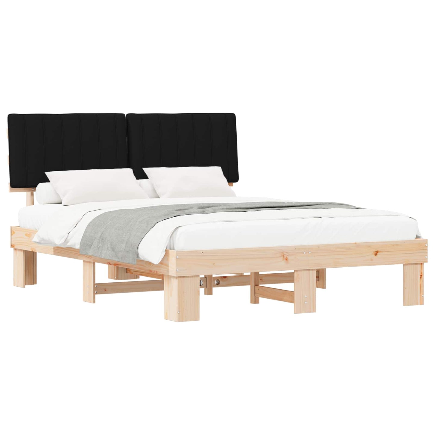 Letto con Testiera Rivestita Nero 150 x 200 cm Pino massello | homemem39