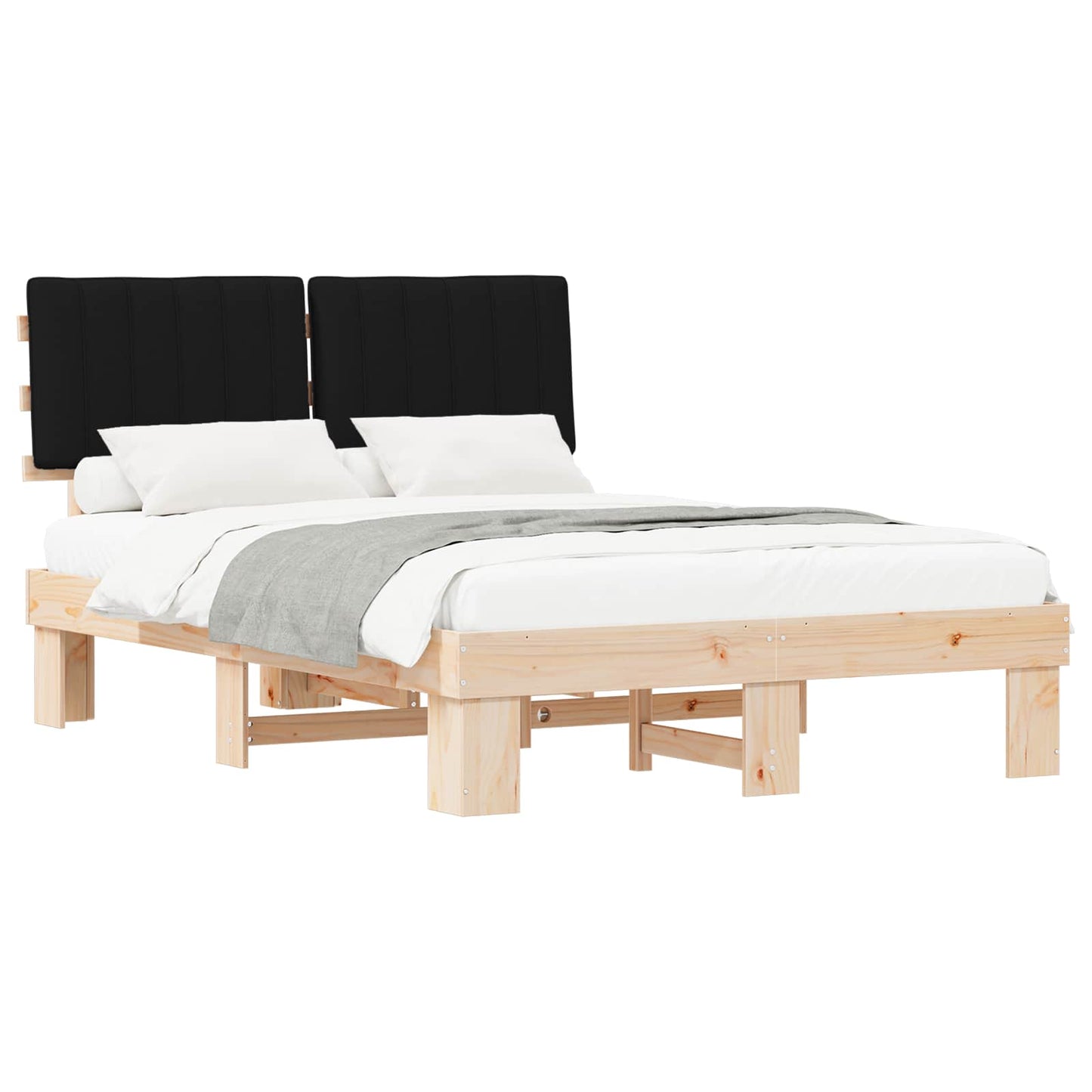 Letto con Testiera Rivestita Nero 140 x 200 cm Pino massello | homemem39