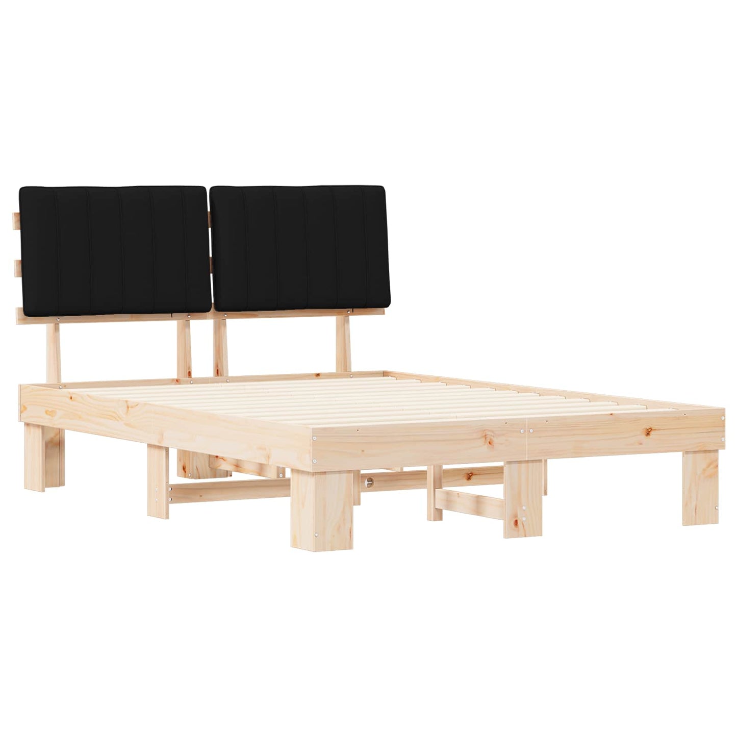 Letto con Testiera Rivestita Nero 140 x 200 cm Pino massello | homemem39