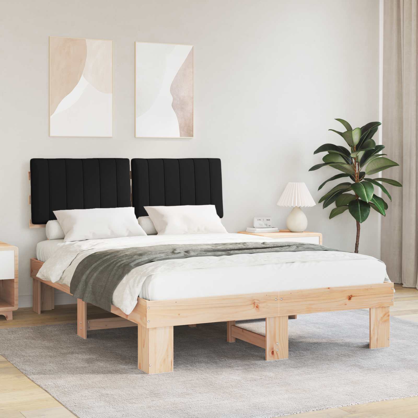 Letto con Testiera Rivestita Nero 135 x 190 cm Pino massello | homemem39
