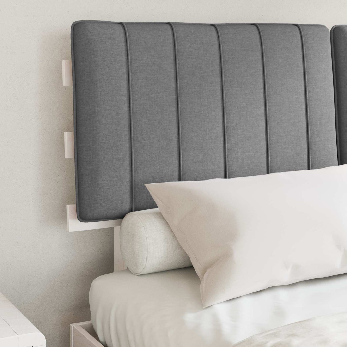 Letto con Testiera Rivestita Grigio chiaro 135 x 190 cm