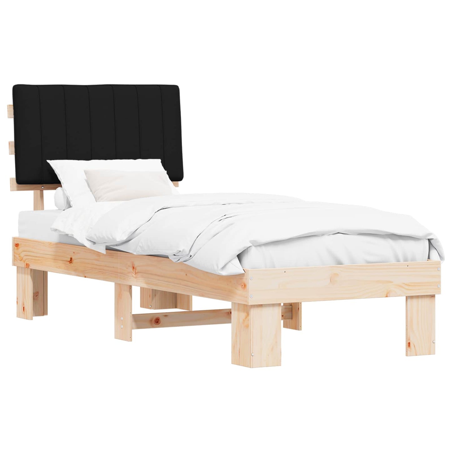 Letto con Testiera Rivestita Nero 80 x 200 cm Pino massello | homemem39