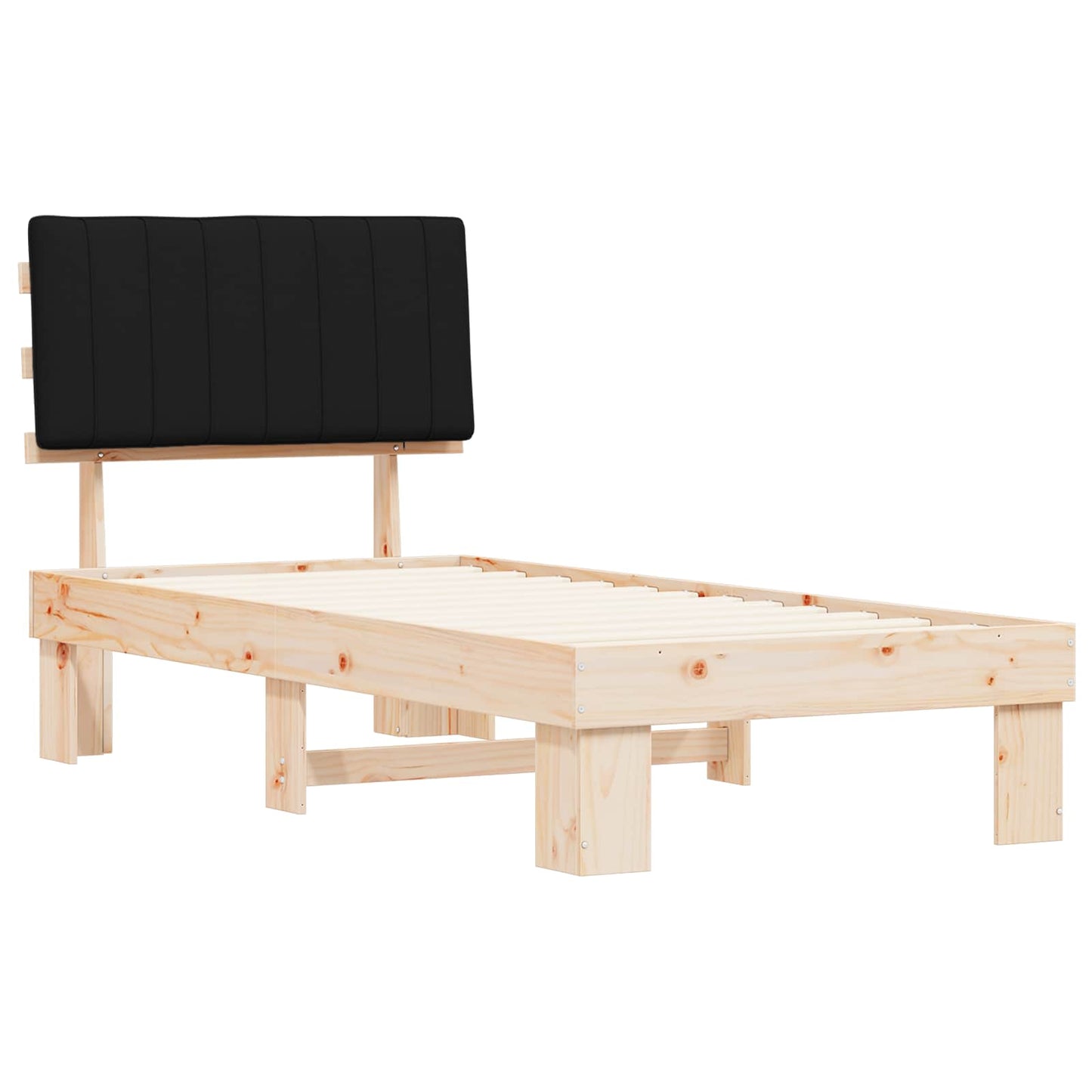 Letto con Testiera Rivestita Nero 90 x 190 cm Pino massello | homemem39