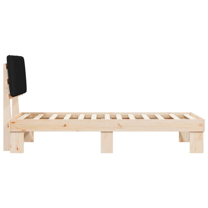 Letto con Testiera Rivestita Nero 75 x 190 cm Pino massello