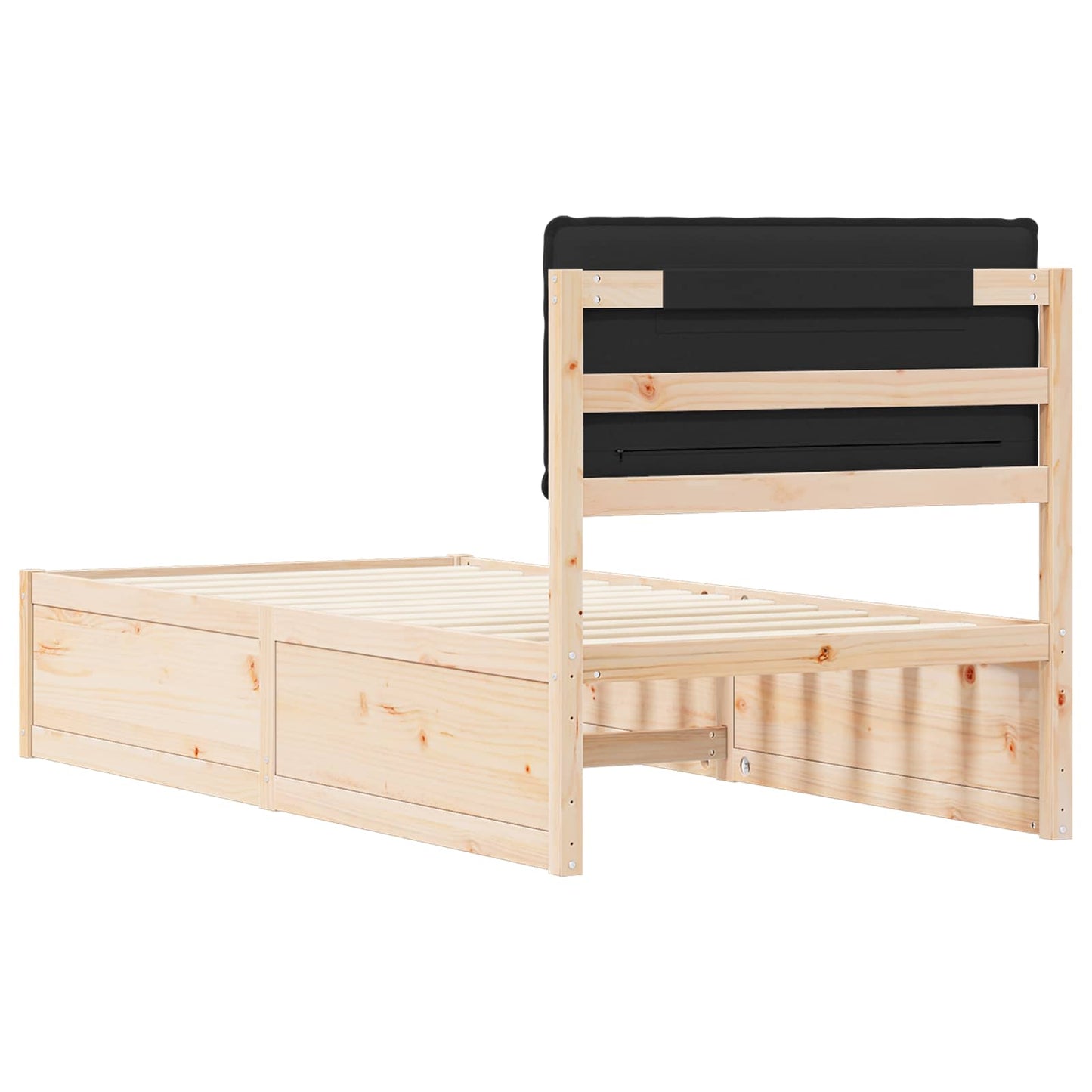 Letto con Testiera Rivestita Nero 75 x 190 cm Pino massello | homemem39