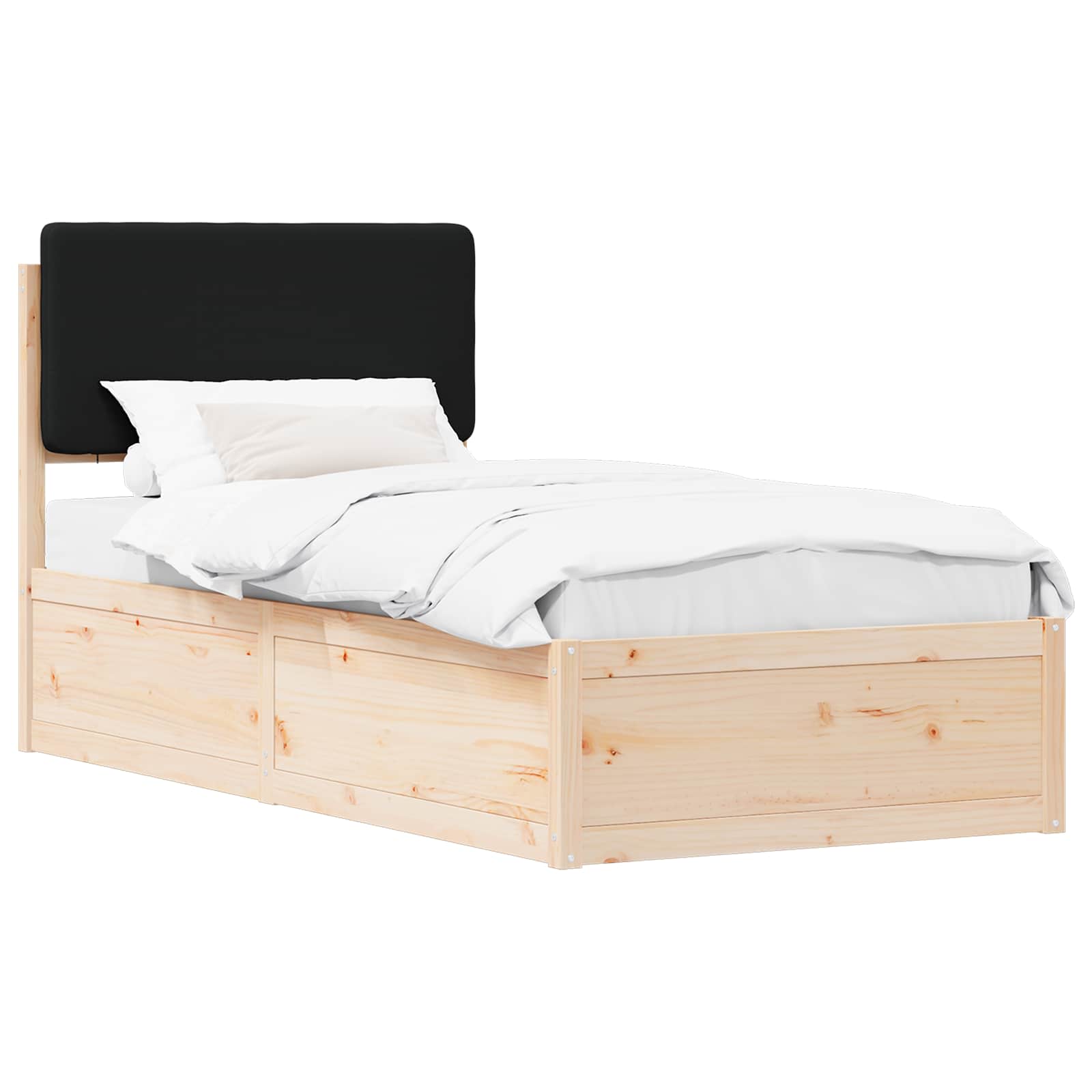 Letto con Testiera Rivestita Nero 80 x 200 cm Pino massello | homemem39