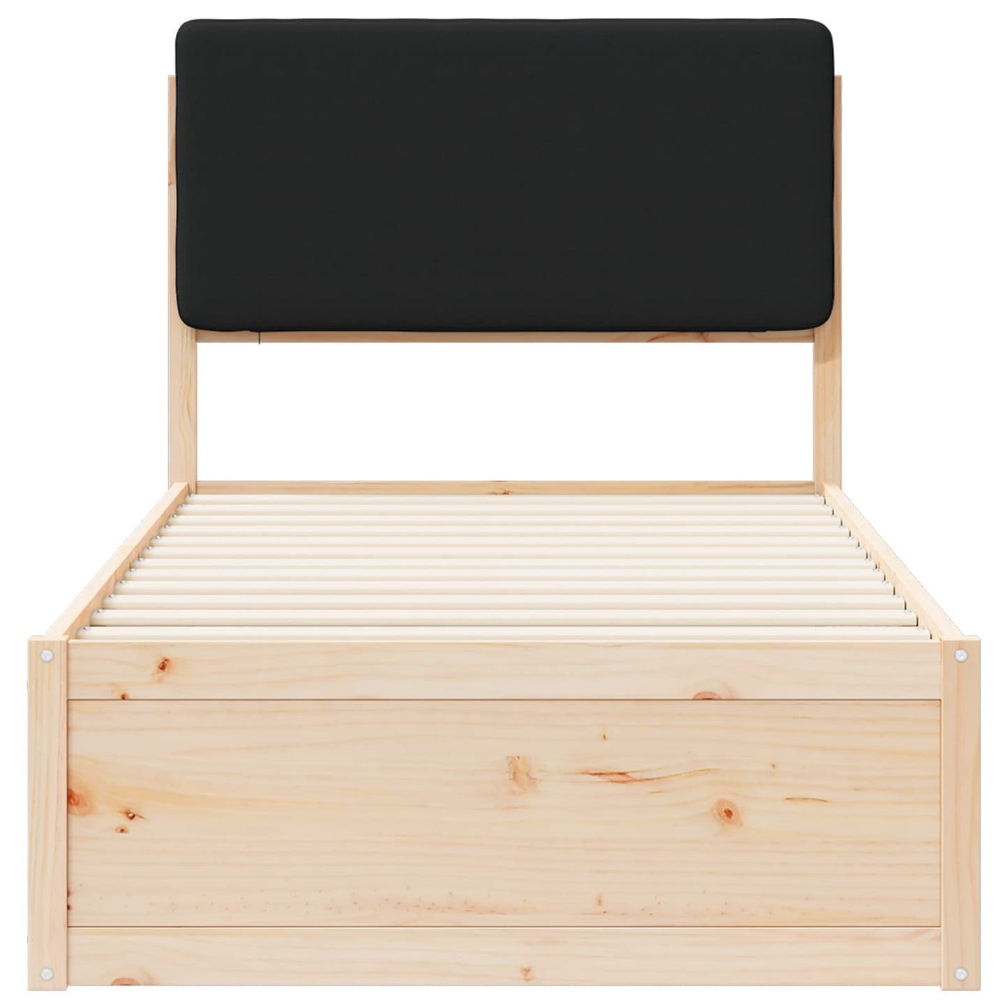 Letto con Testiera Rivestita Nero 75 x 190 cm Pino massello | homemem39