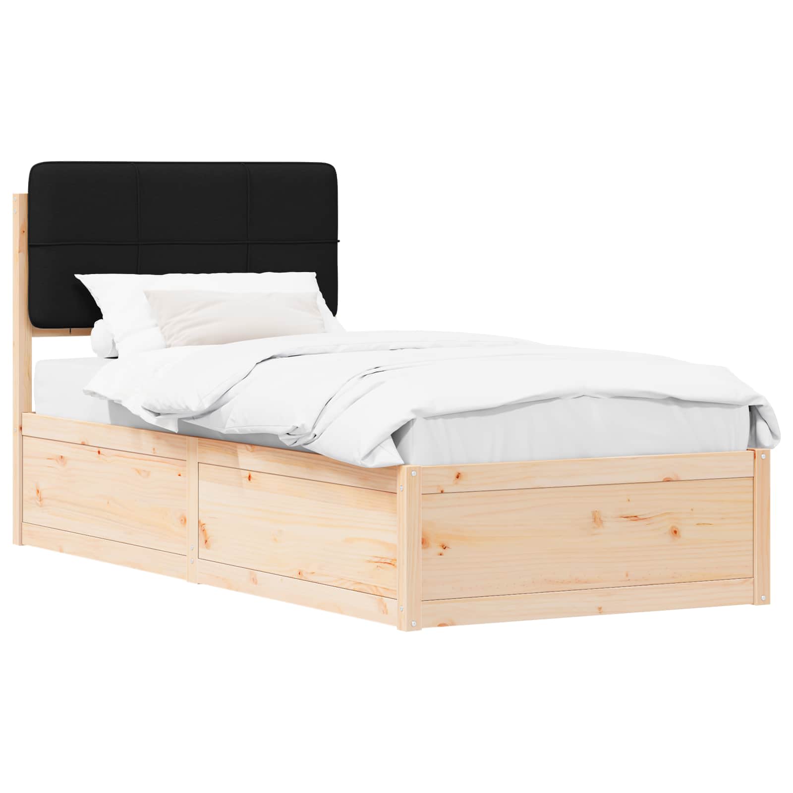Letto con Testiera Rivestita Nero 80 x 200 cm Pino massello | homemem39