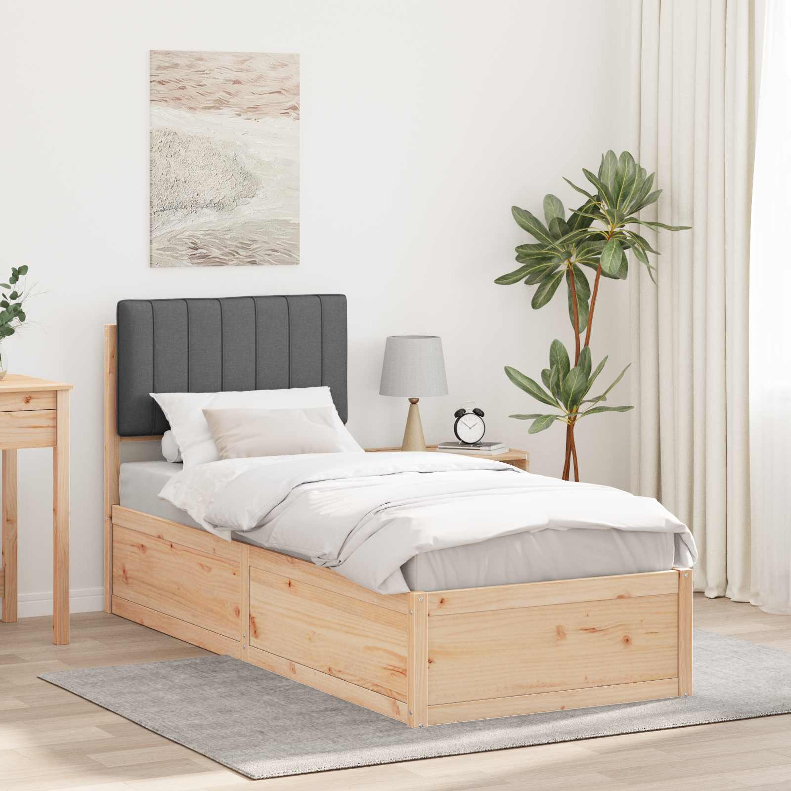 Letto con Testiera Rivestita Grigio scuro 80 x 200 cm | homemem39