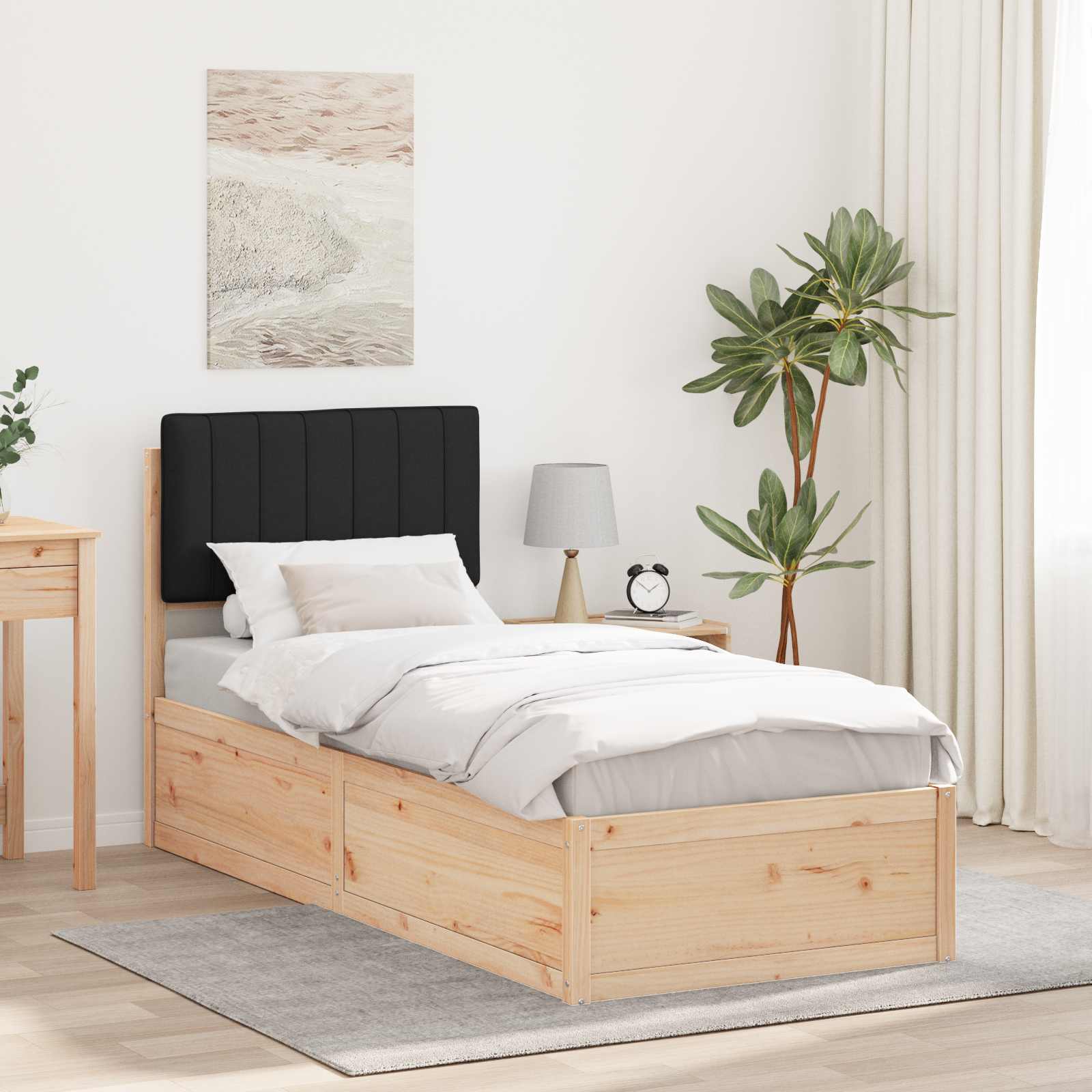 Letto con Testiera Rivestita Nero 75 x 190 cm Pino massello | homemem39
