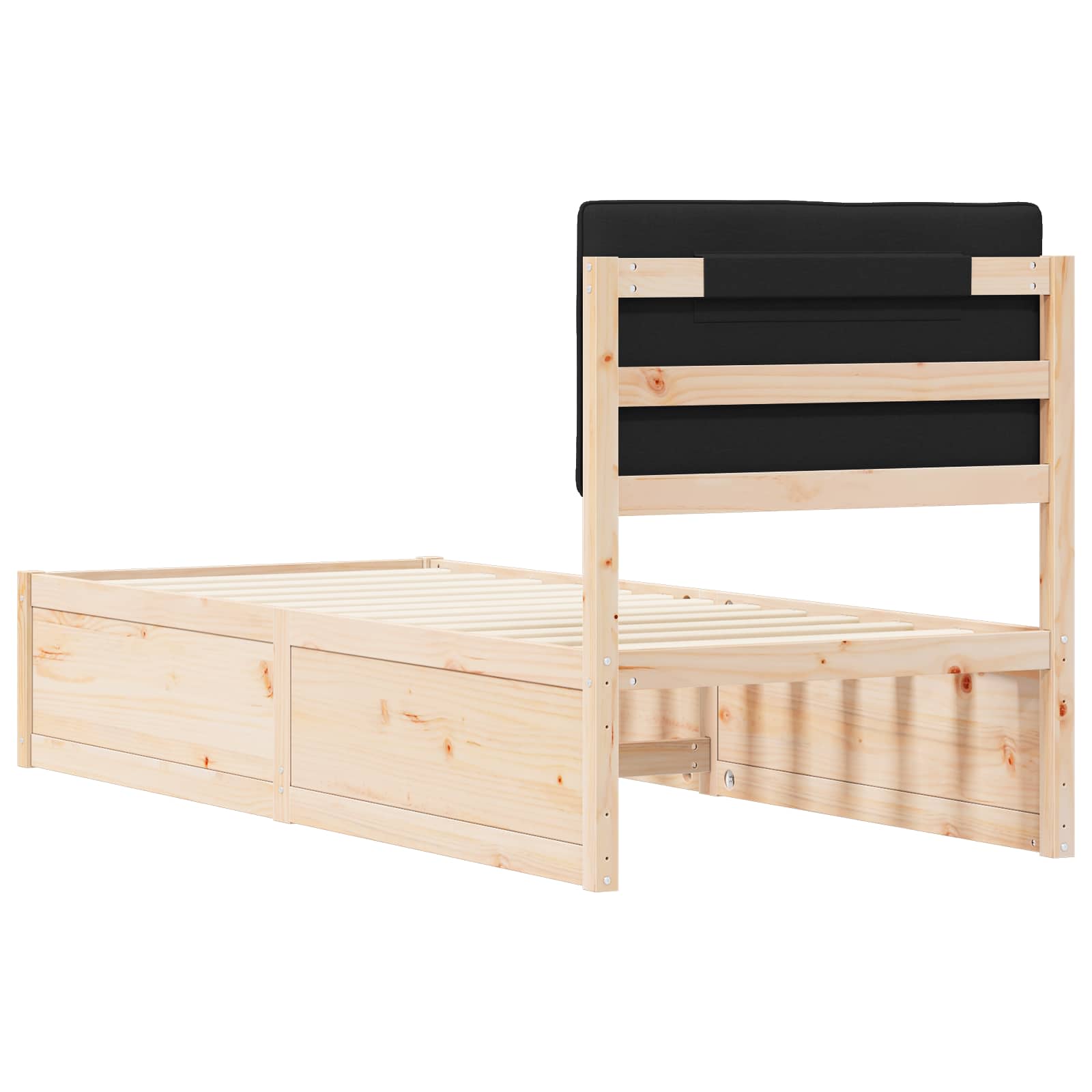 Letto con Testiera Rivestita Nero 75 x 190 cm Pino massello | homemem39