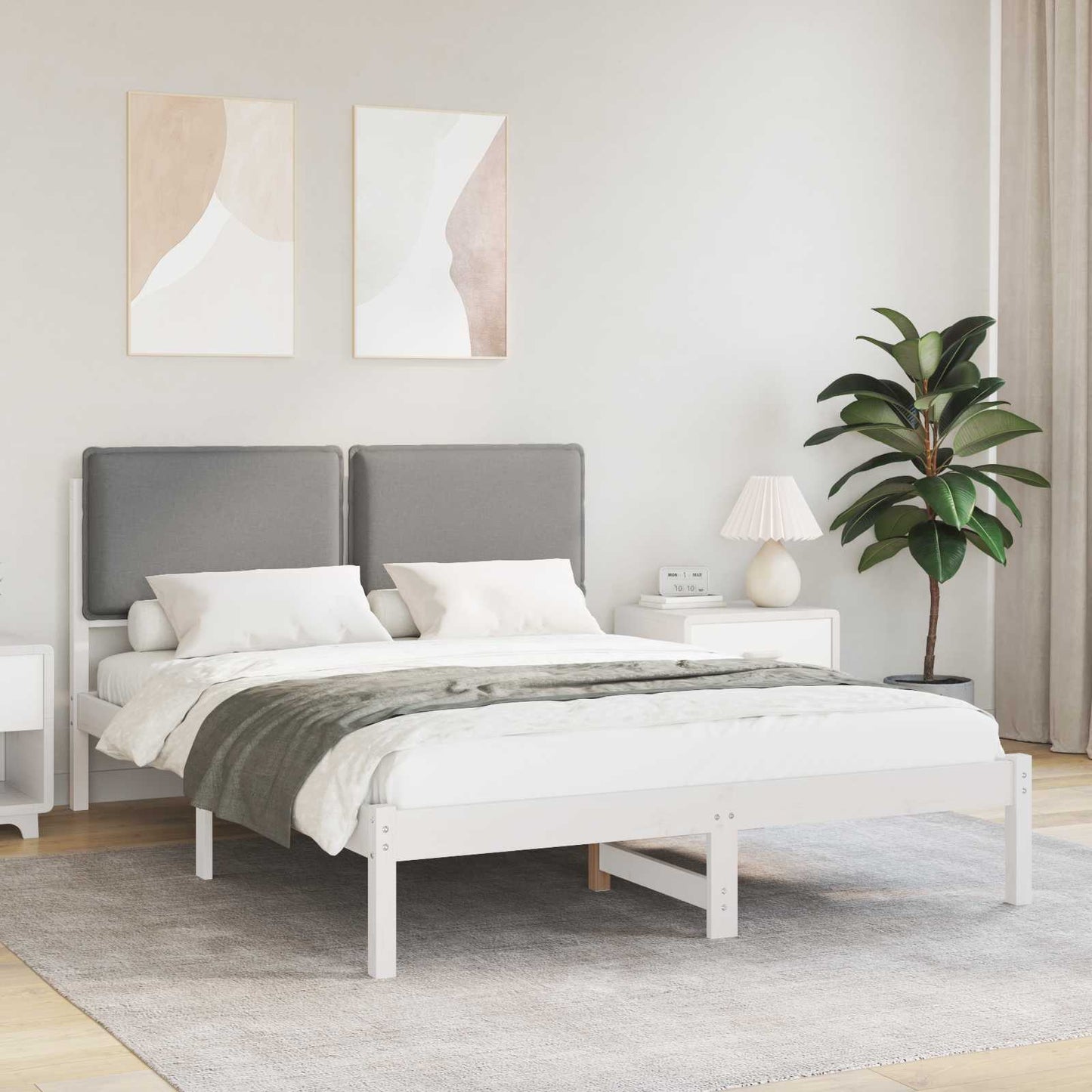 Letto con Testiera Rivestita Grigio chiaro 140 x 200 cm