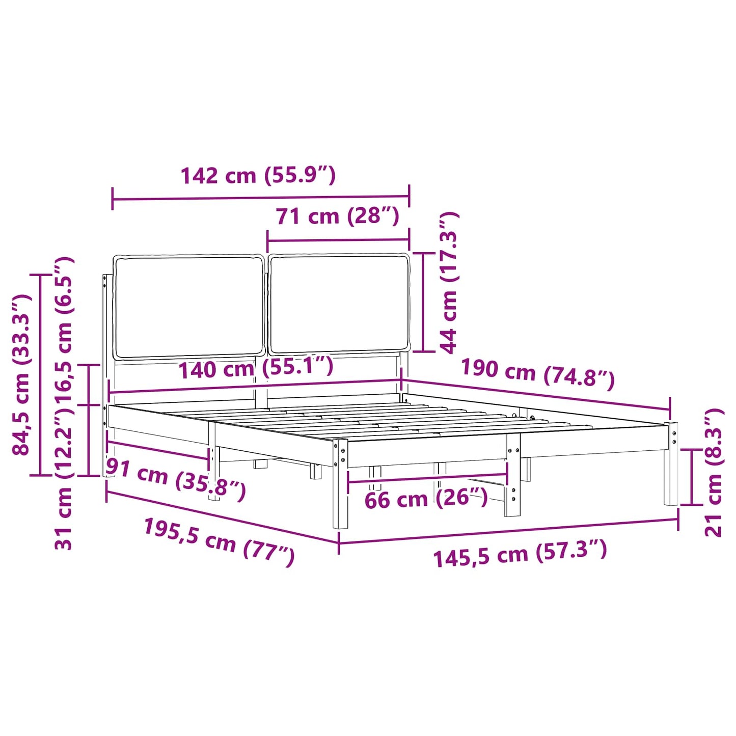 Letto con Testiera Rivestita Talpa 140 x 190 cm | homemem39
