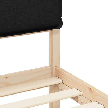 Letto con Testiera Rivestita Nero 135 x 190 cm Pino massello