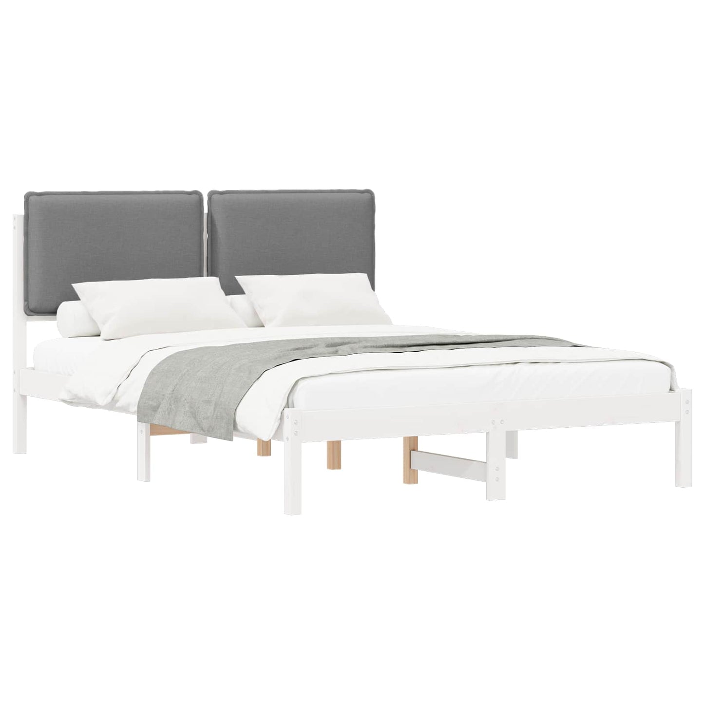 Letto con Testiera Rivestita Grigio chiaro 135 x 190 cm