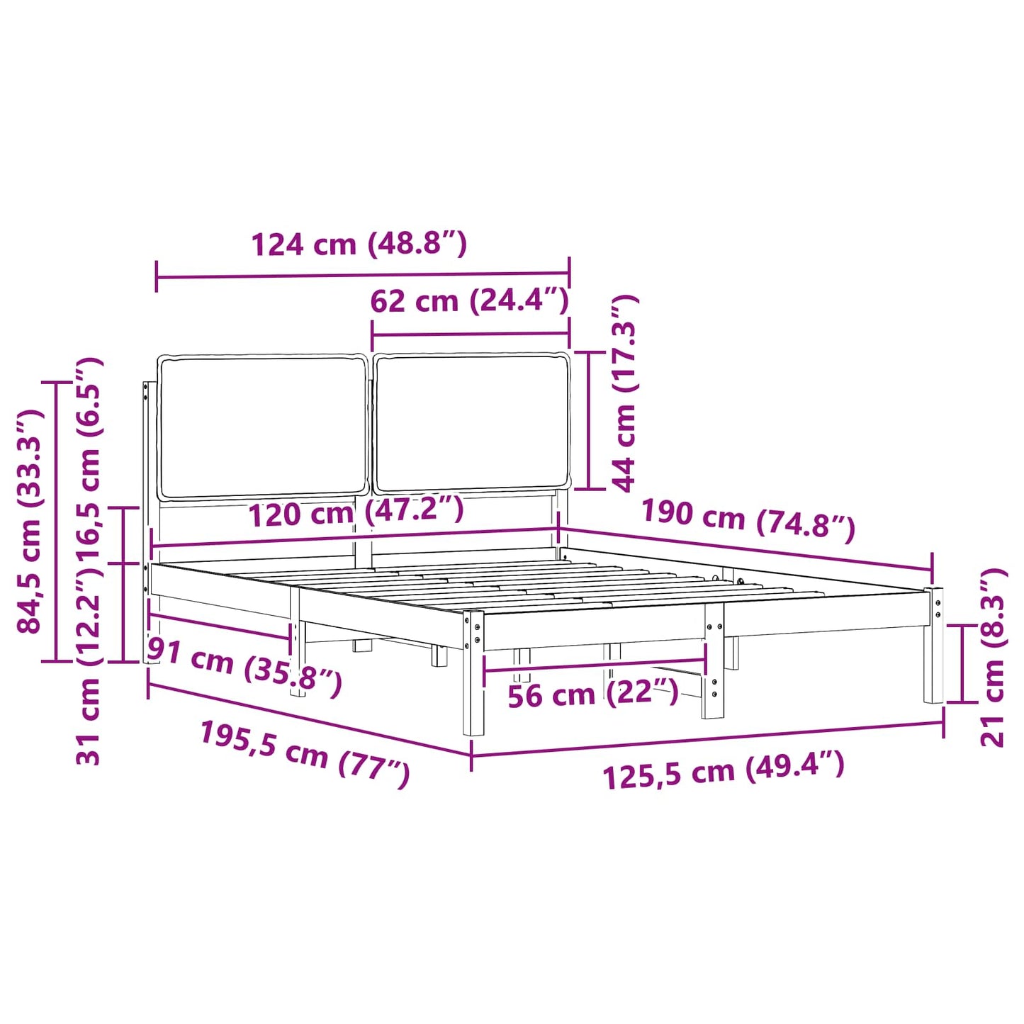 Letto con Testiera Rivestita Grigio chiaro 120 x 190 cm | homemem39