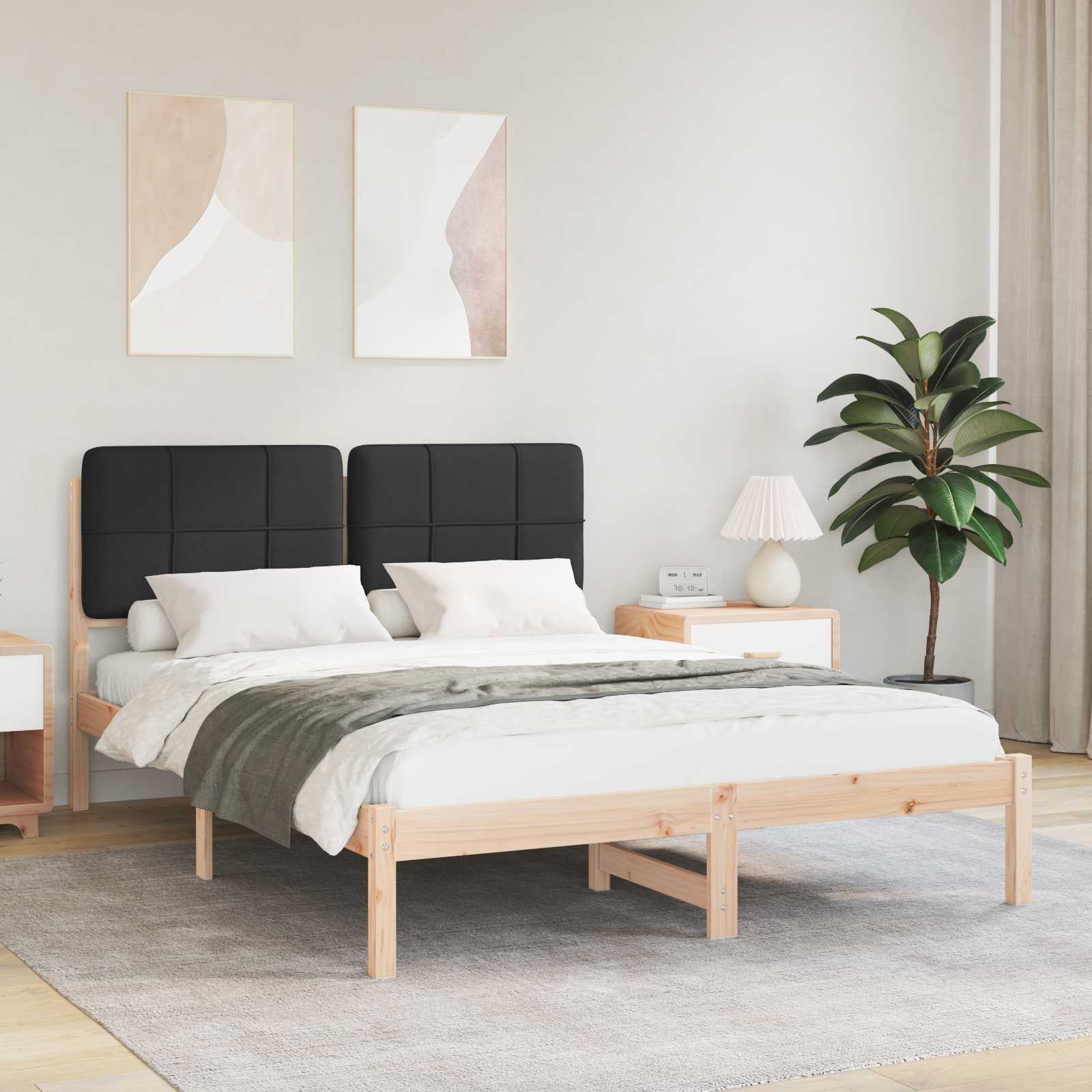 Letto con Testiera Rivestita Nero 150 x 200 cm Pino massello | homemem39