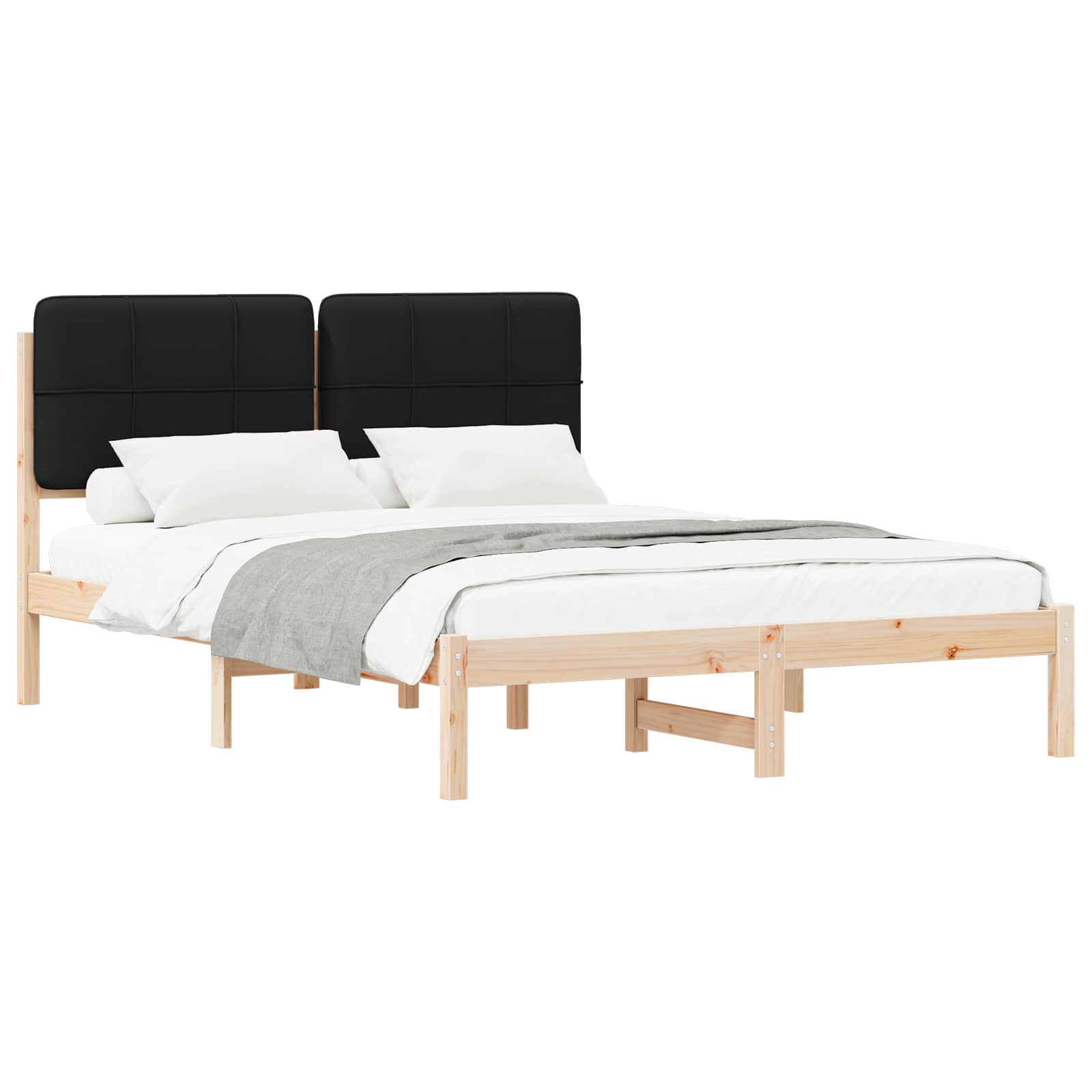 Letto con Testiera Rivestita Nero 150 x 200 cm Pino massello | homemem39