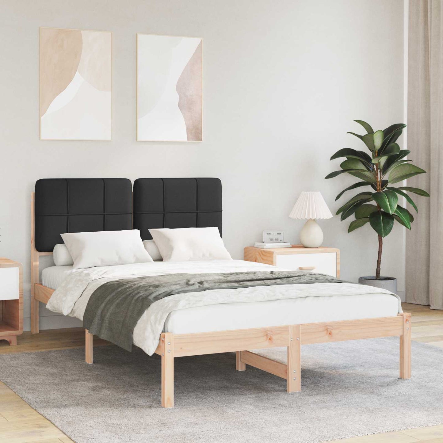 Letto con Testiera Rivestita Nero 120 x 190 cm Pino massello