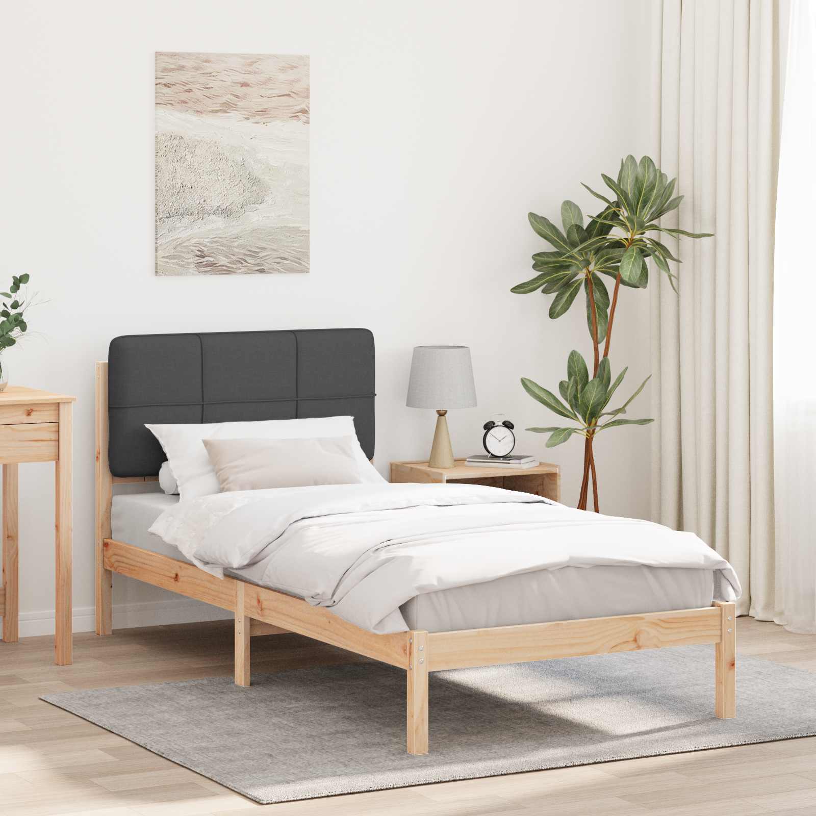 Letto con Testiera Rivestita Grigio scuro 100 x 200 cm | homemem39