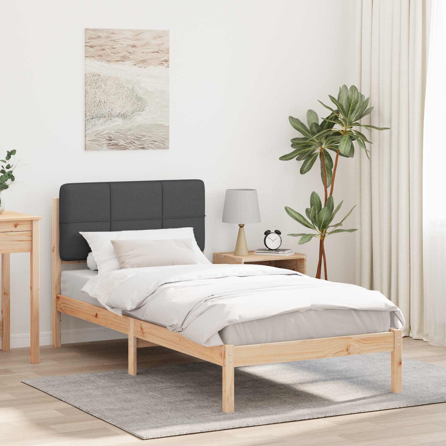 Letto con Testiera Rivestita Grigio scuro 90 x 200 cm | homemem39
