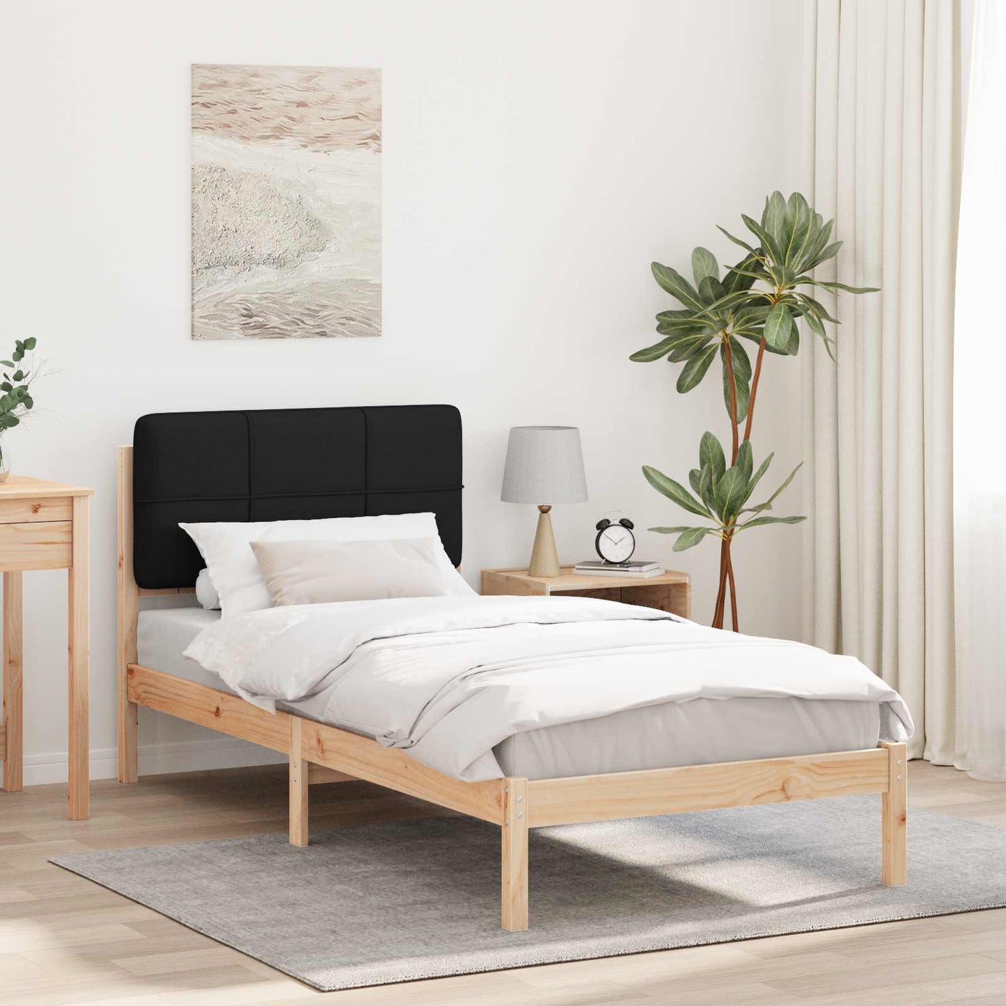 Letto con Testiera Rivestita Nero 90 x 200 cm Pino massello | homemem39