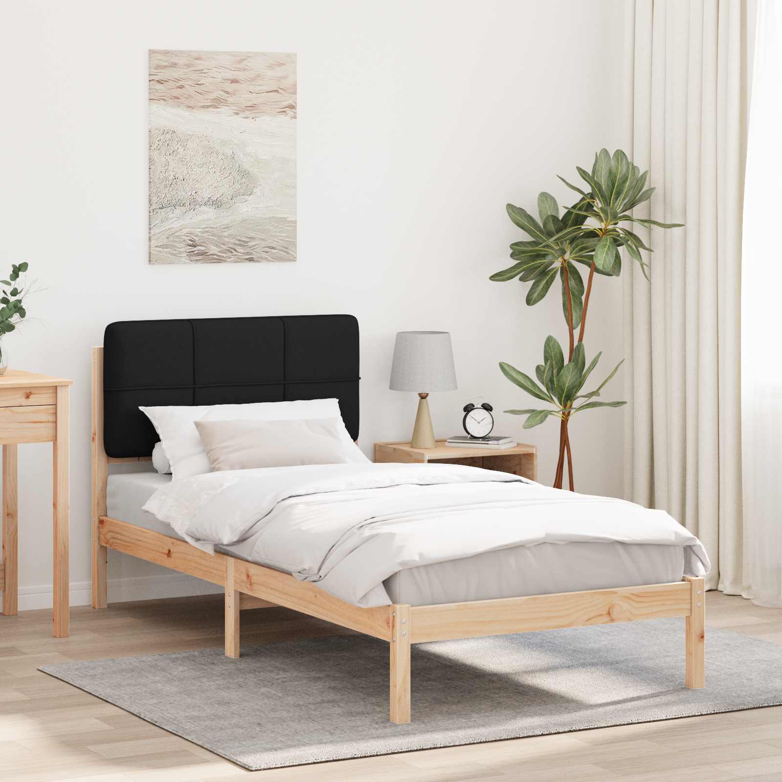 Letto con Testiera Rivestita Nero 90 x 200 cm Pino massello | homemem39