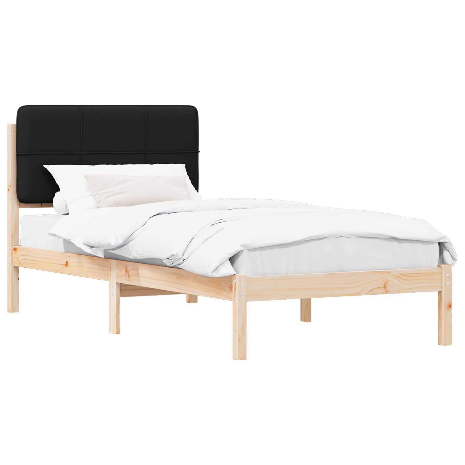 Letto con Testiera Rivestita Nero 90 x 200 cm Pino massello | homemem39