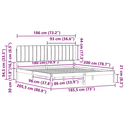 Letto con Testiera Rivestita Nero 180 x 200 cm Pino massello