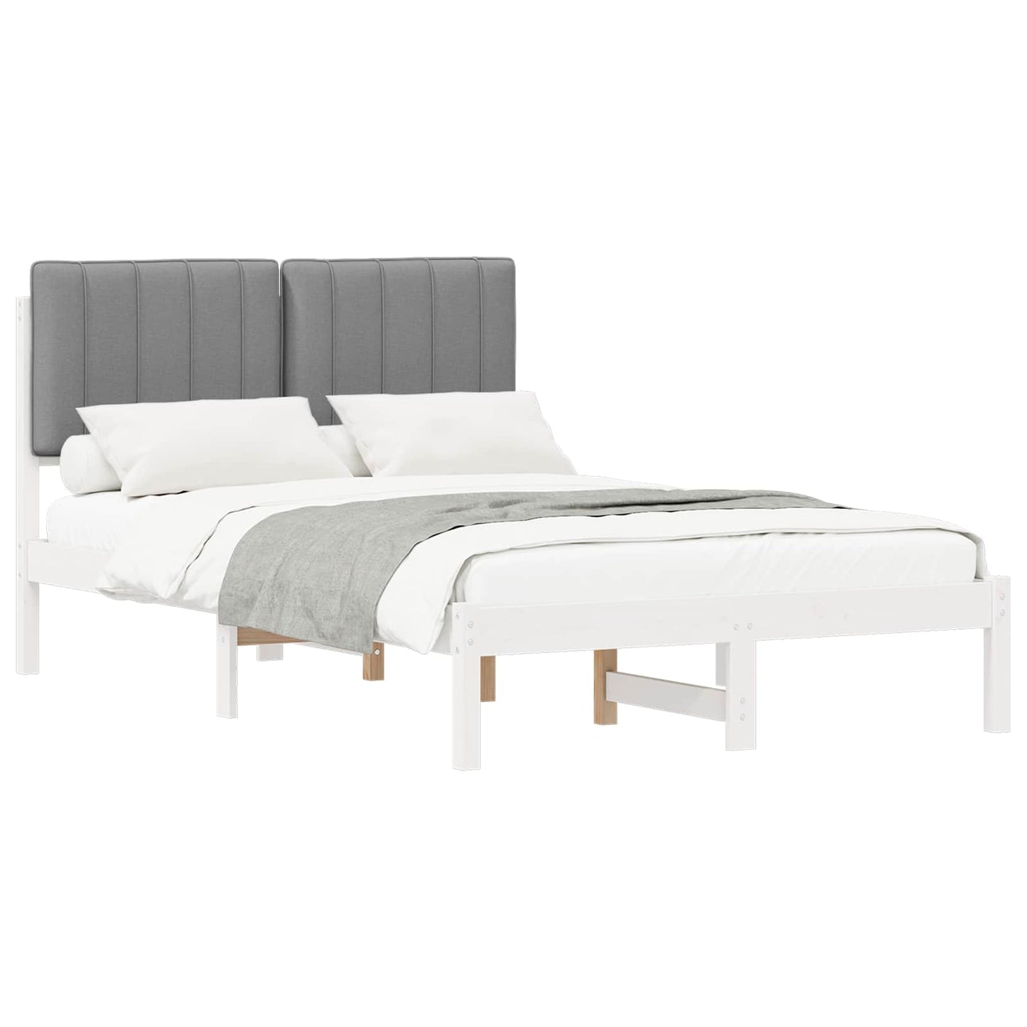 Letto con Testiera Rivestita Bianco e grigio chiaro | homemem39