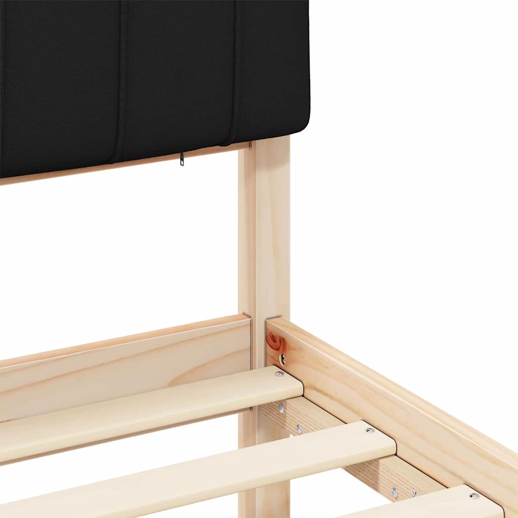 Letto con Testiera Rivestita Nero 135 x 190 cm Pino massello