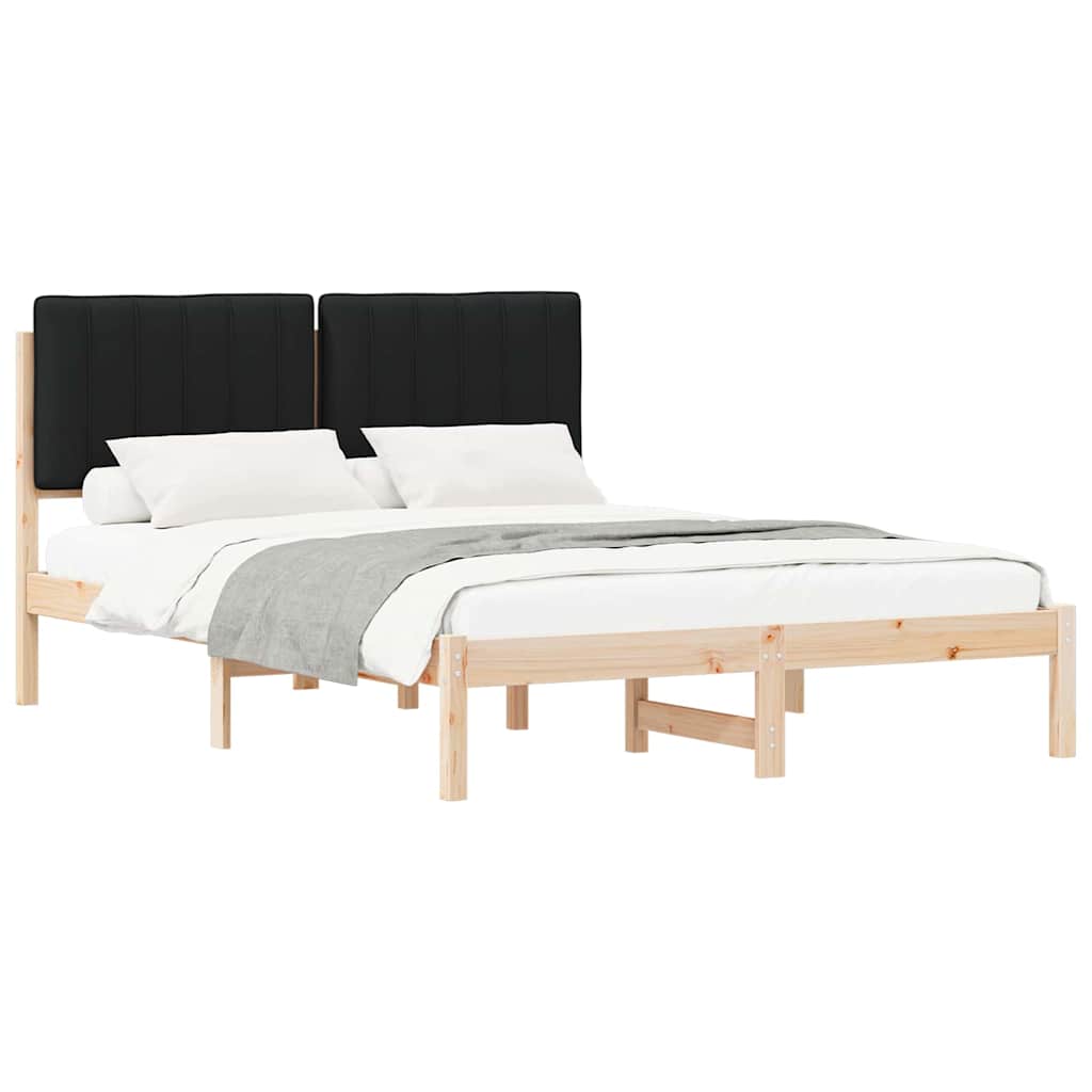 Letto con Testiera Rivestita Nero 135 x 190 cm Pino massello