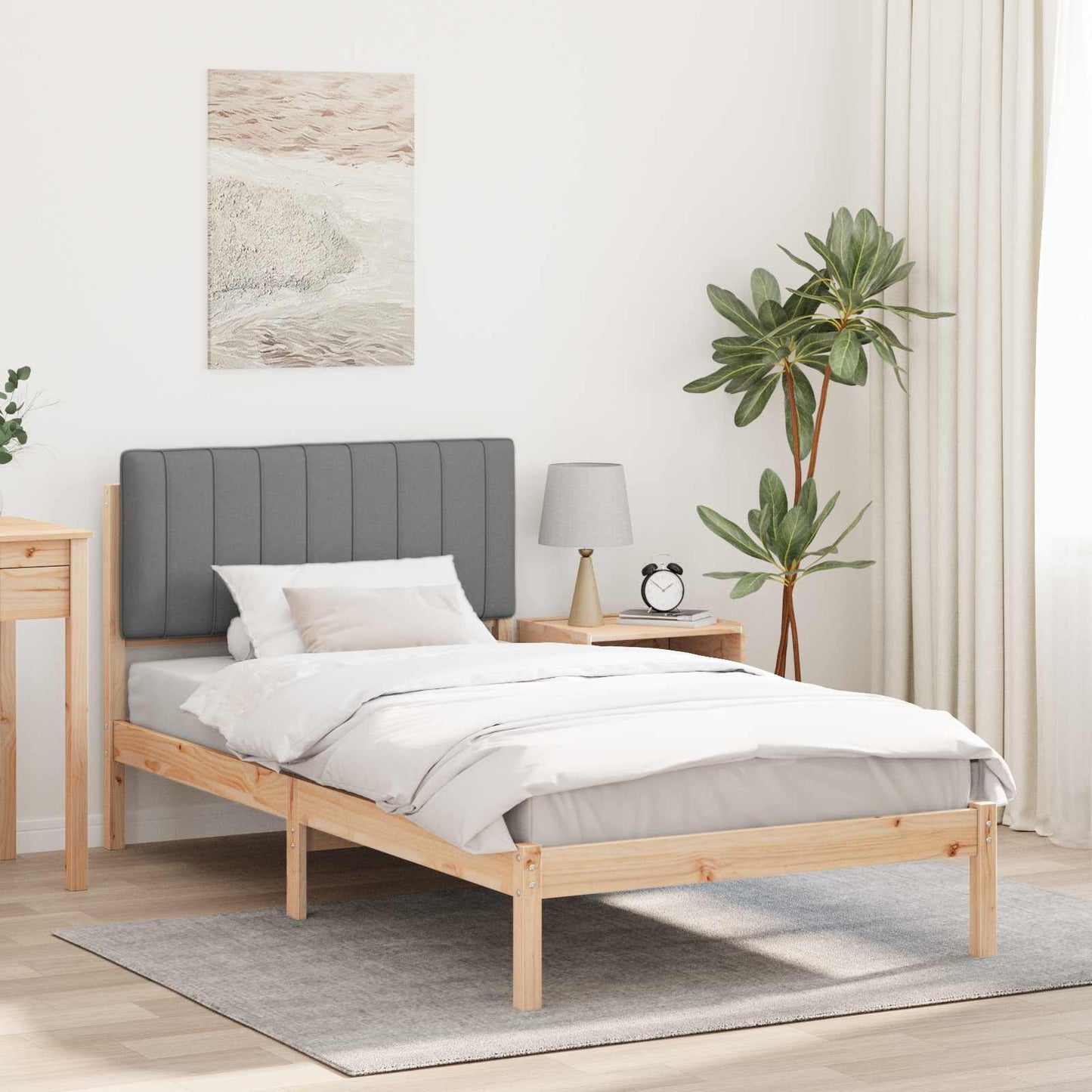 Letto con Testiera Rivestita Grigio Naturale e Chiaro | homemem39