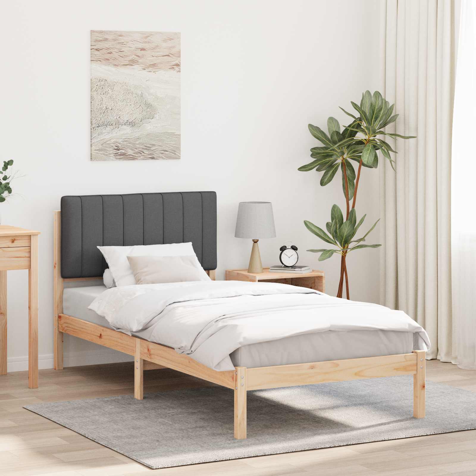 Letto con Testiera Rivestita Grigio Naturale e Scuro | homemem39