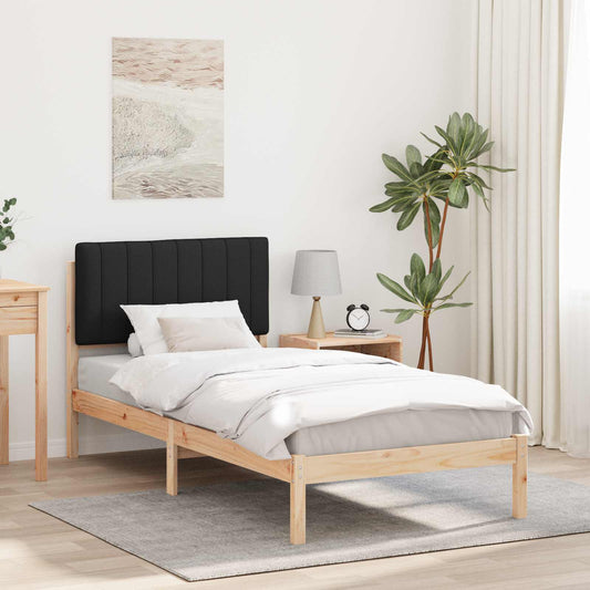 Letto con Testiera Rivestita Naturale e Nero 90 x 200 cm