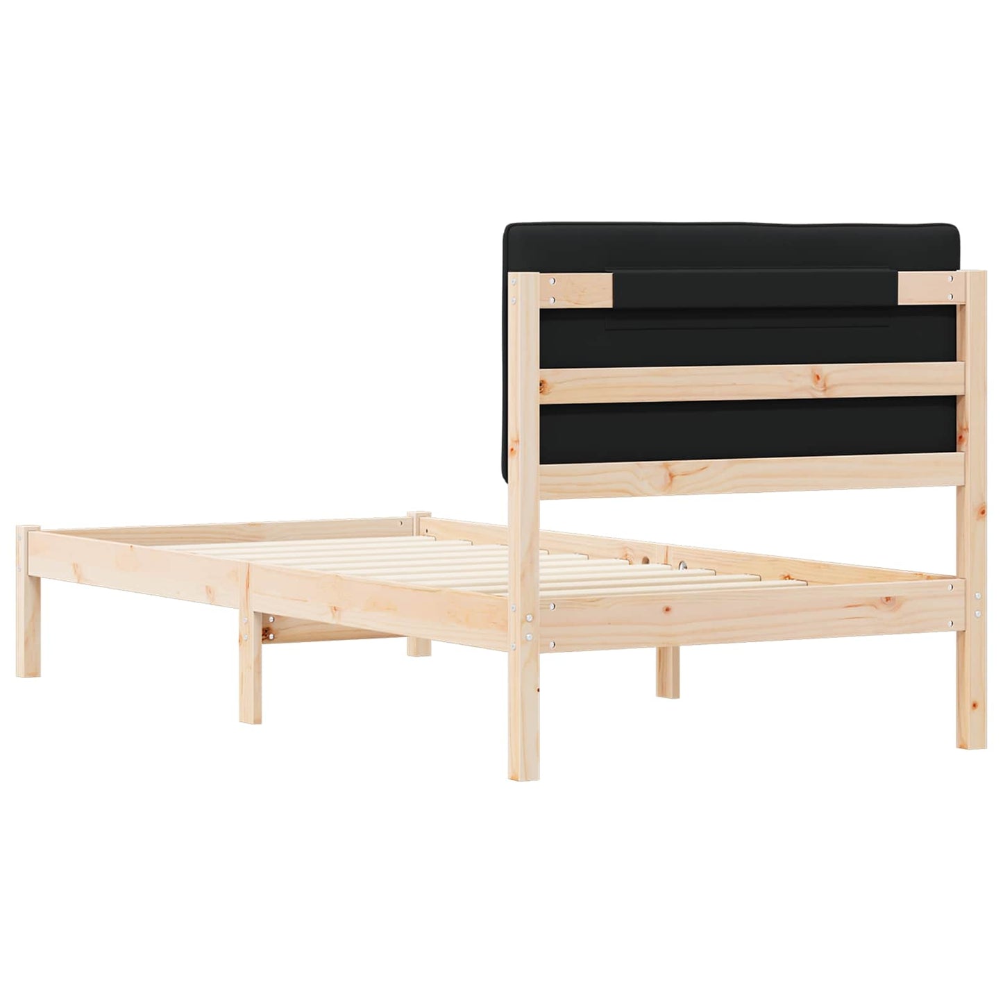 Letto con Testiera Rivestita Naturale e Nero 90 x 200 cm | homemem39