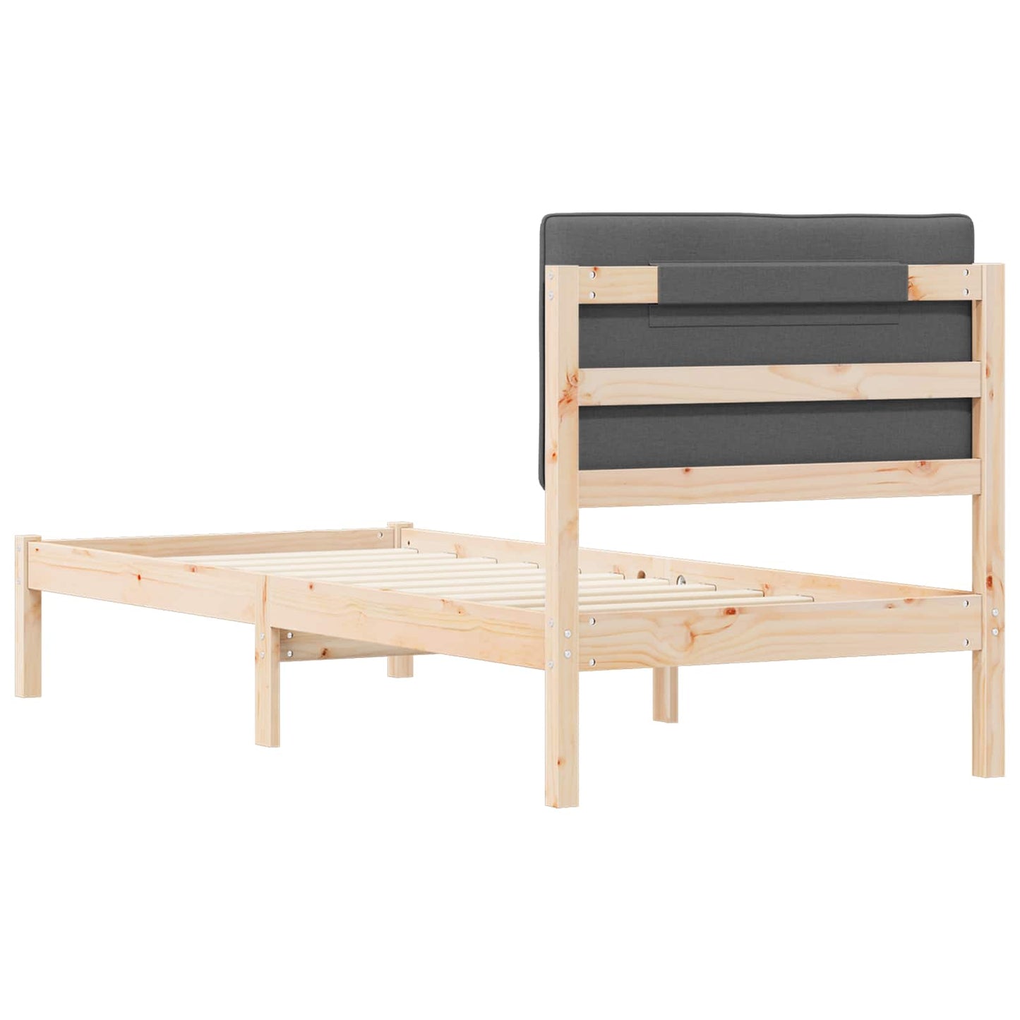 Letto con Testiera Rivestita Grigio scuro 75 x 190 cm