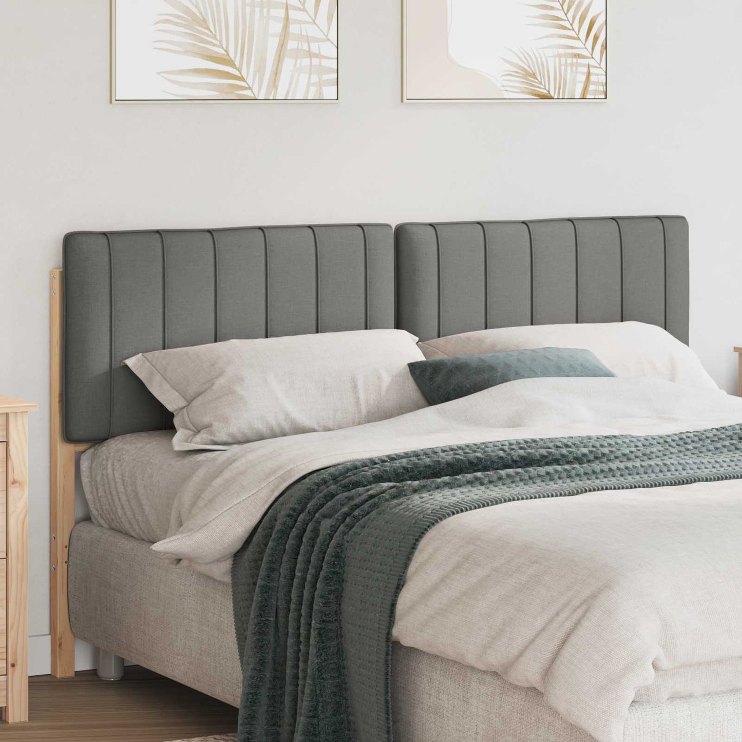 Testiera imbottita Marrone e Grigio Chiaro 150 cm Pino massello