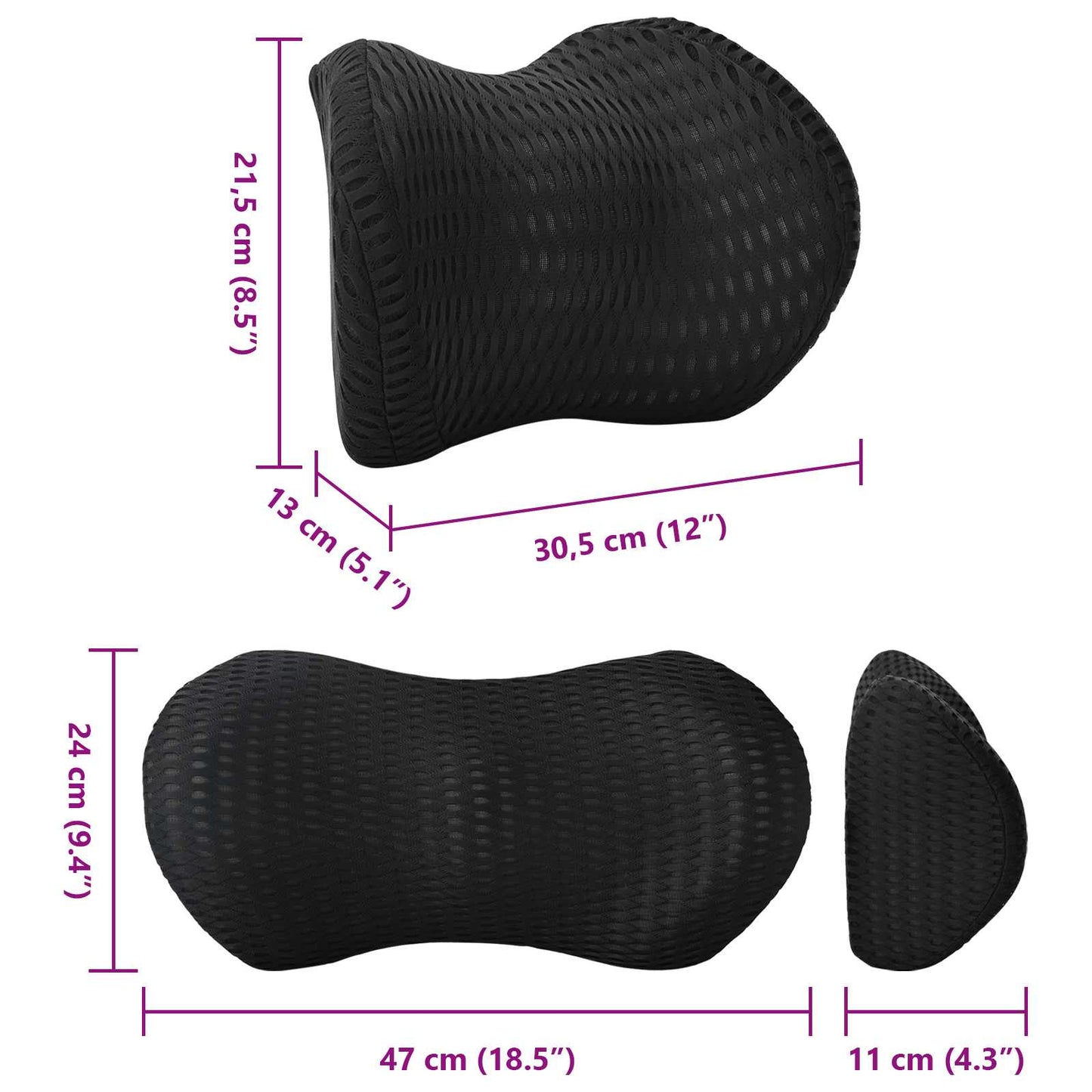 Cuscino cervicale, Cuscino lombare Nero Schiuma Memory | homemem39