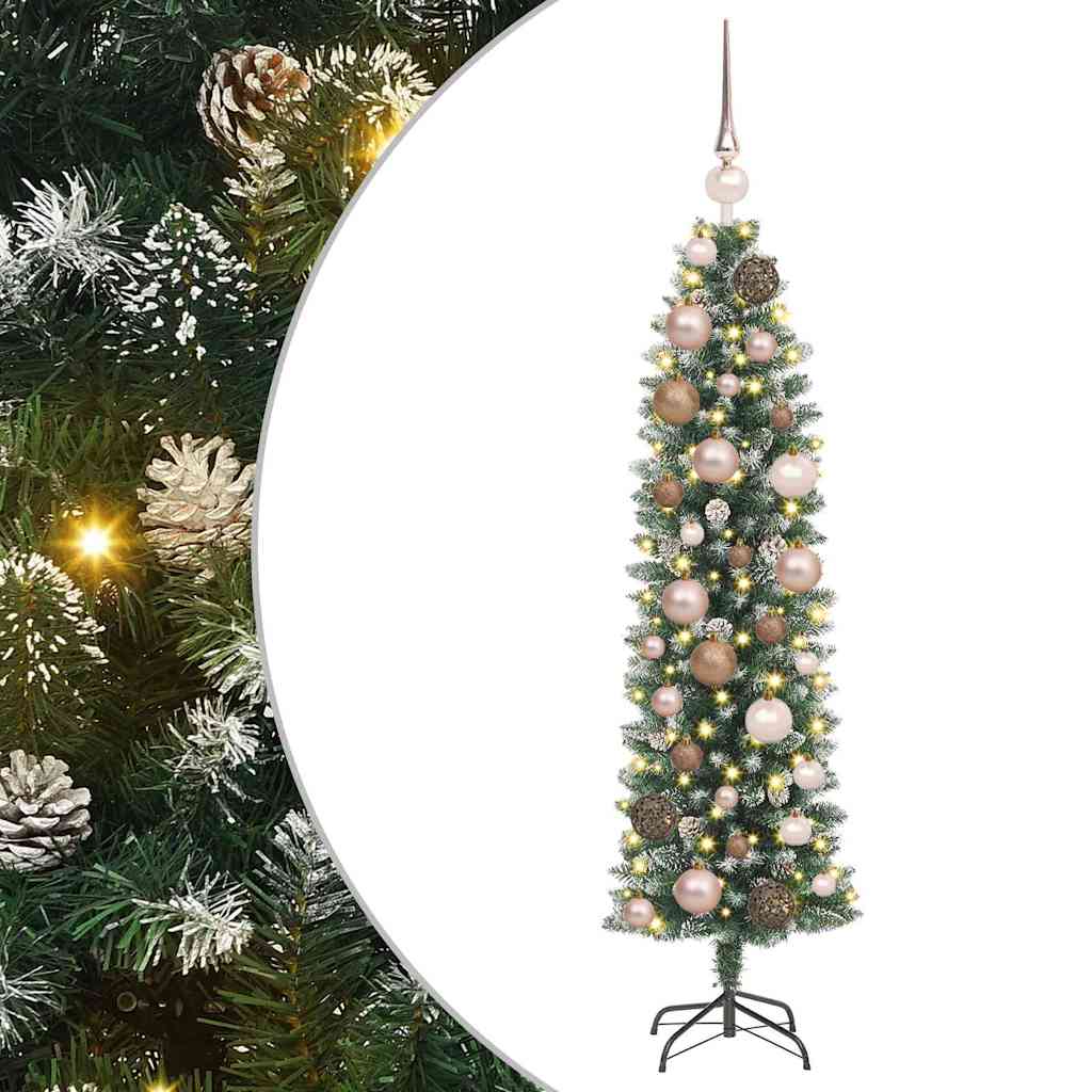 Albero di Natale Artificiale Sottile con 150 LED Verde 120 cm