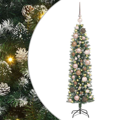 Albero di Natale Artificiale Sottile con 150 LED Verde 120 cm