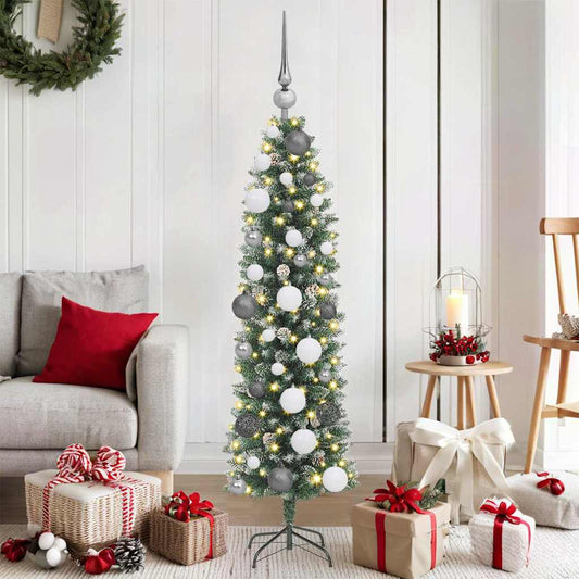 Albero di Natale Artificiale Sottile con 150 LED Verde 120 cm