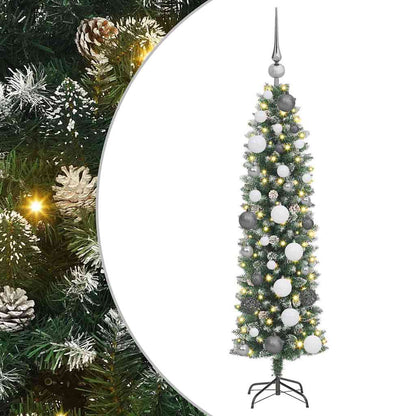 Albero di Natale Artificiale Sottile con 150 LED Verde 120 cm