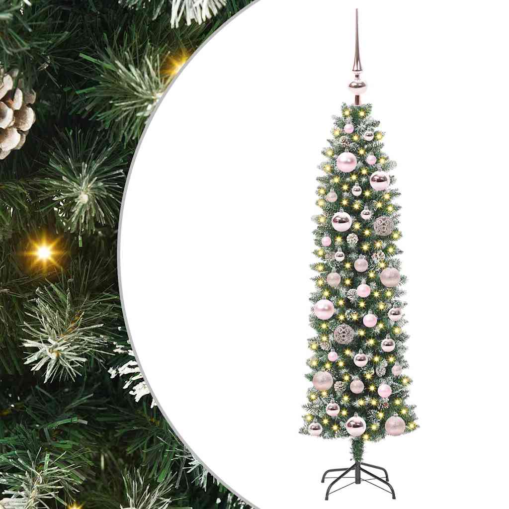 Albero di Natale Artificiale Sottile Verde e bianco 120 cm