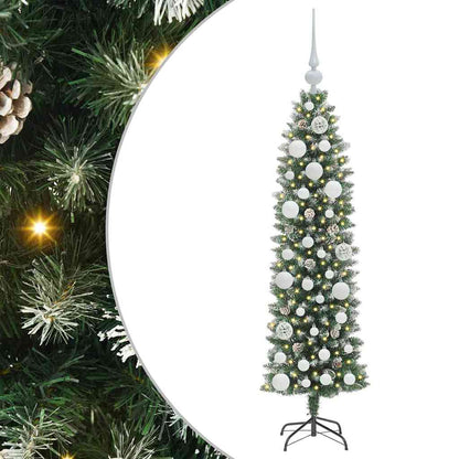 Albero di Natale Artificiale Sottile Verde e bianco 120 cm