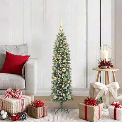 Albero di Natale Artificiale Sottile Verde e bianco 120 cm