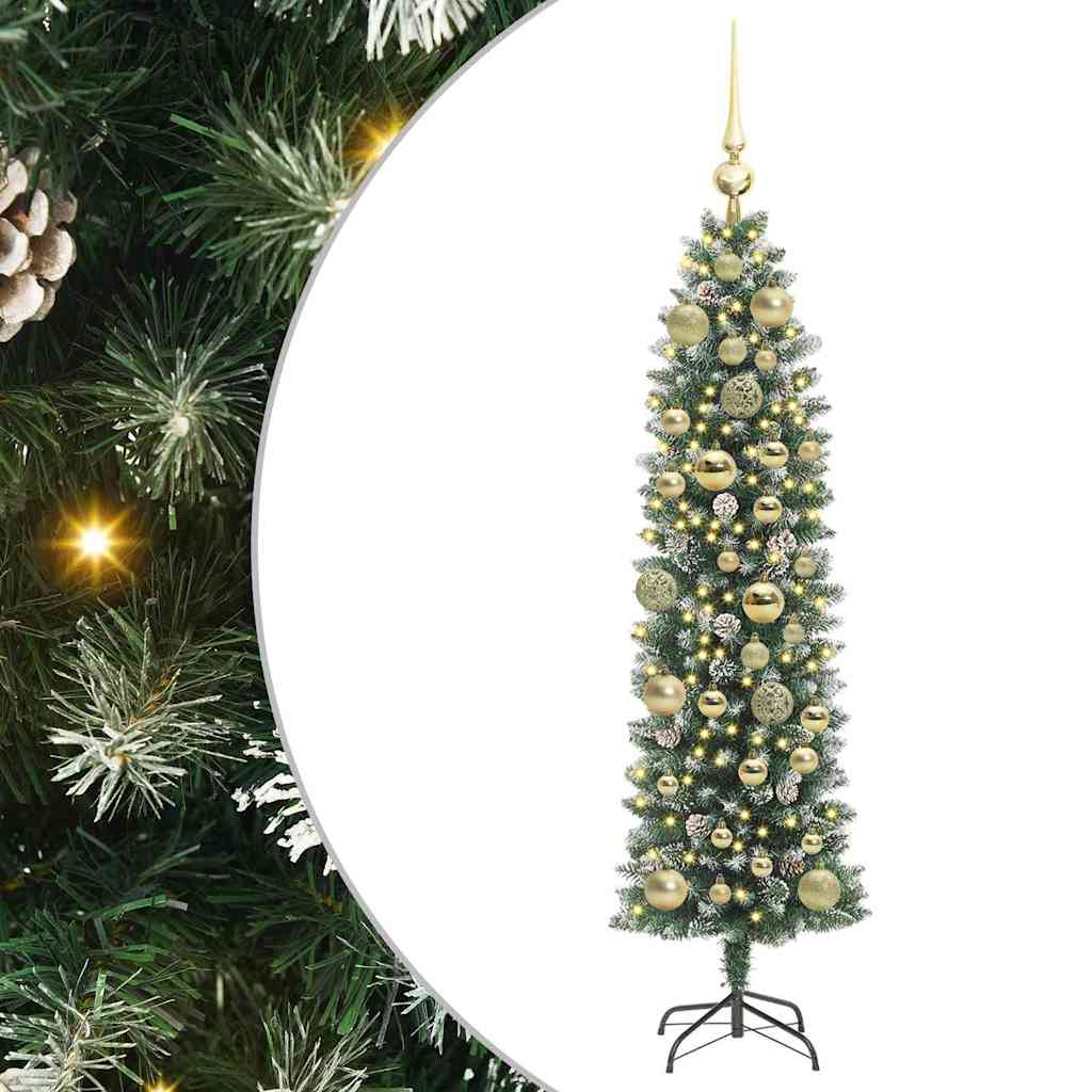 Albero di Natale Artificiale Sottile Verde e bianco 120 cm