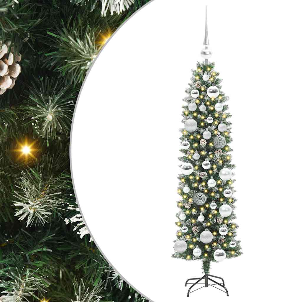 Albero di Natale Artificiale Sottile Verde e bianco 120 cm