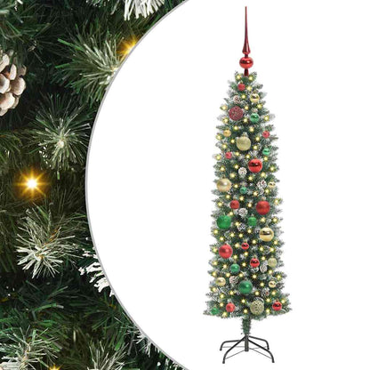 Albero di Natale Artificiale Sottile Verde e bianco 120 cm