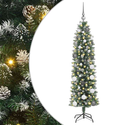 Albero di Natale Artificiale Sottile con 150 LED Verde 150 cm